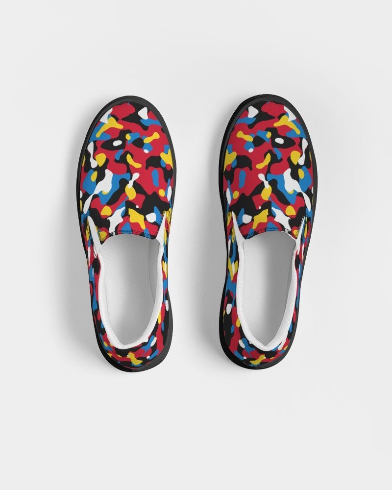Antigua & Barbuda Flag Camo Men's Slip-On Canvas Shoe - Black - Conscious Apparel Store