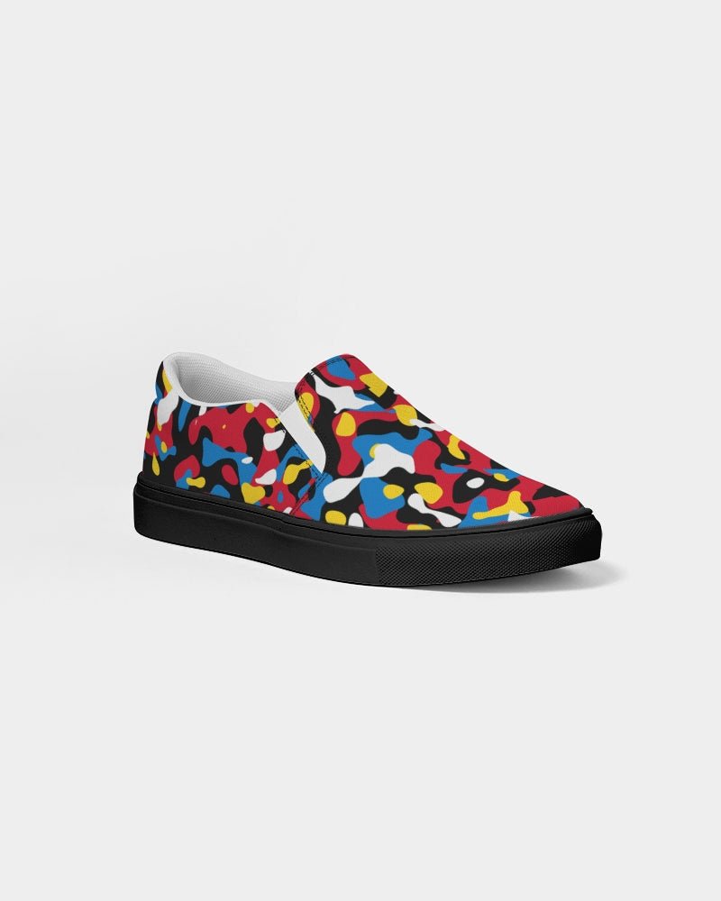 Antigua & Barbuda Flag Camo test - Men's Slip - On Canvas Shoe - Black - Conscious Apparel Store