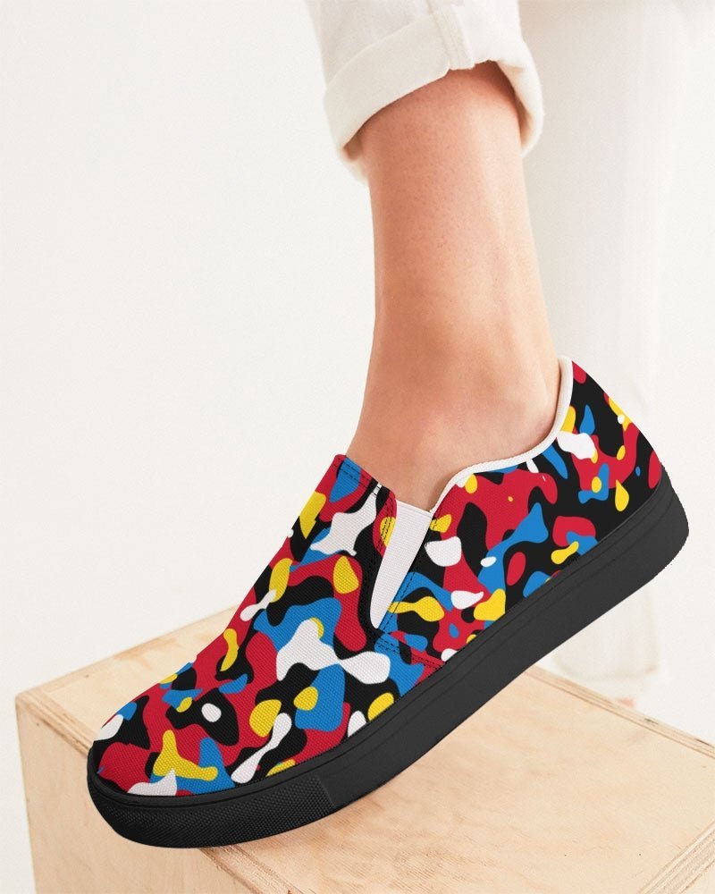 Antigua & Barbuda Flag Camo Women's Slip-On Canvas Shoe - Black - Conscious Apparel Store