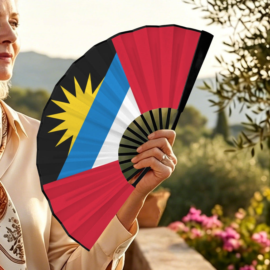 Antigua & Barbuda Flag Double-Sided Custom Folding Fan - Conscious Apparel Store