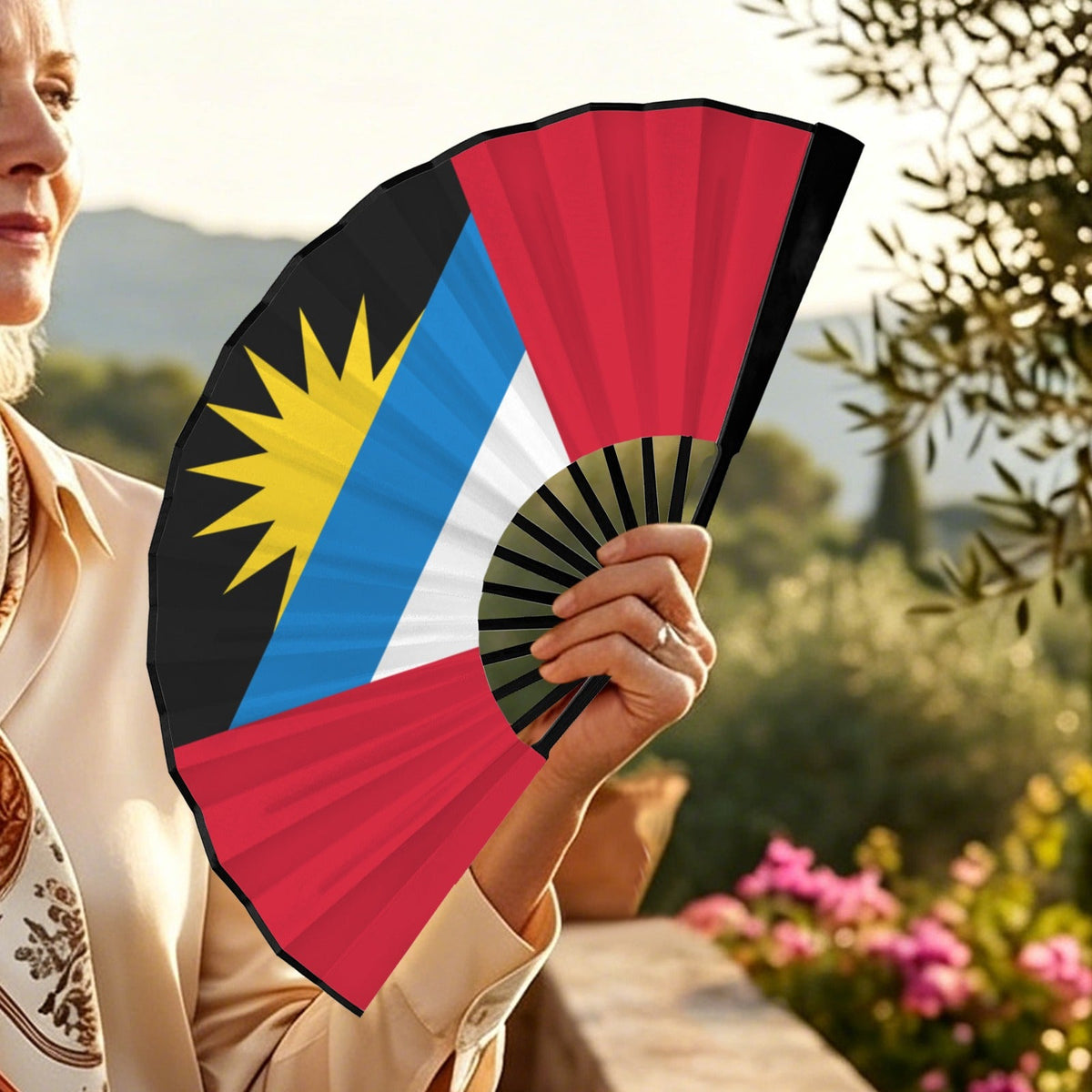 Antigua & Barbuda Flag Double-Sided Custom Folding Fan - Conscious Apparel Store