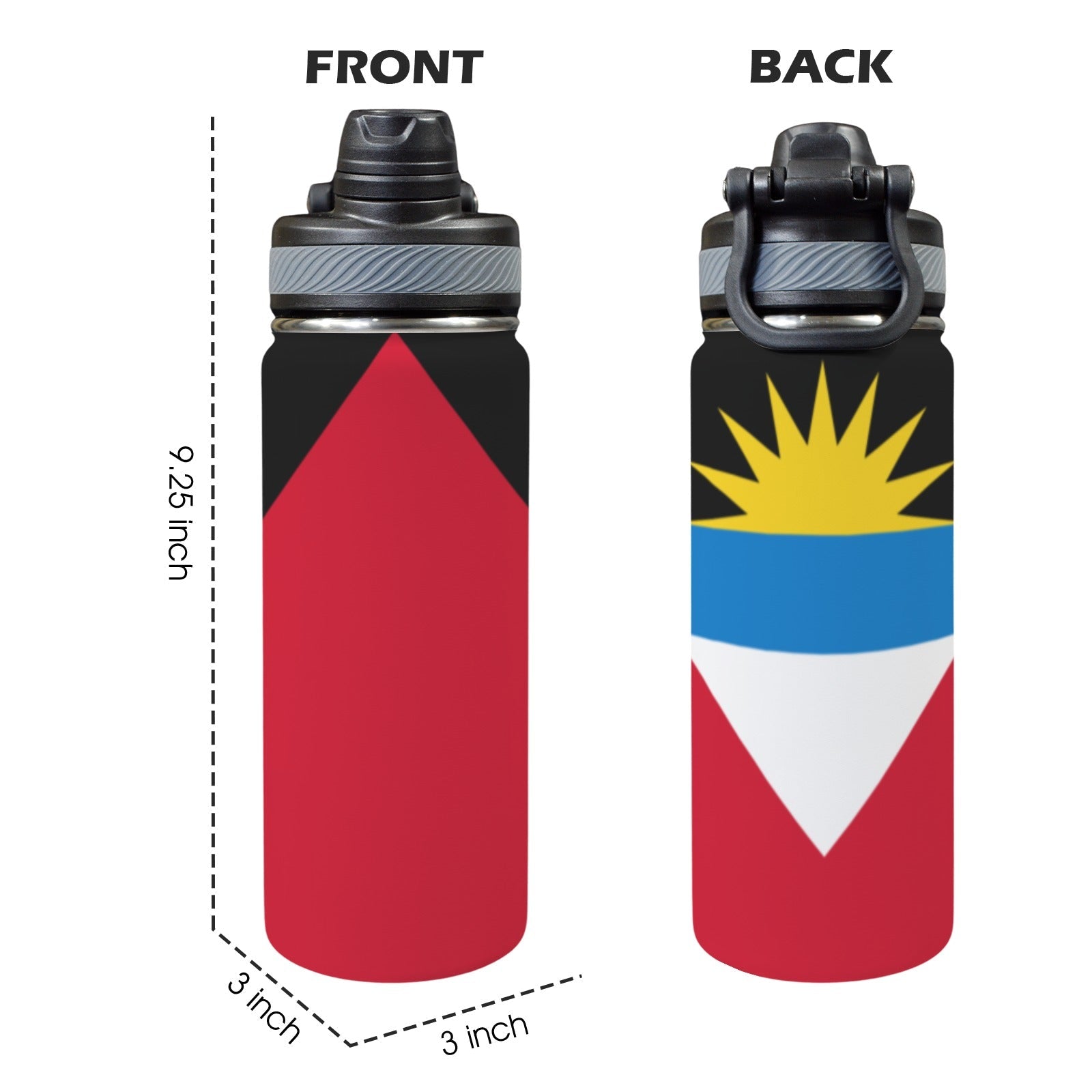Antigua & Barbuda Flag Insulated Water Bottle with Dual-Use Lid (18oz) - Conscious Apparel Store