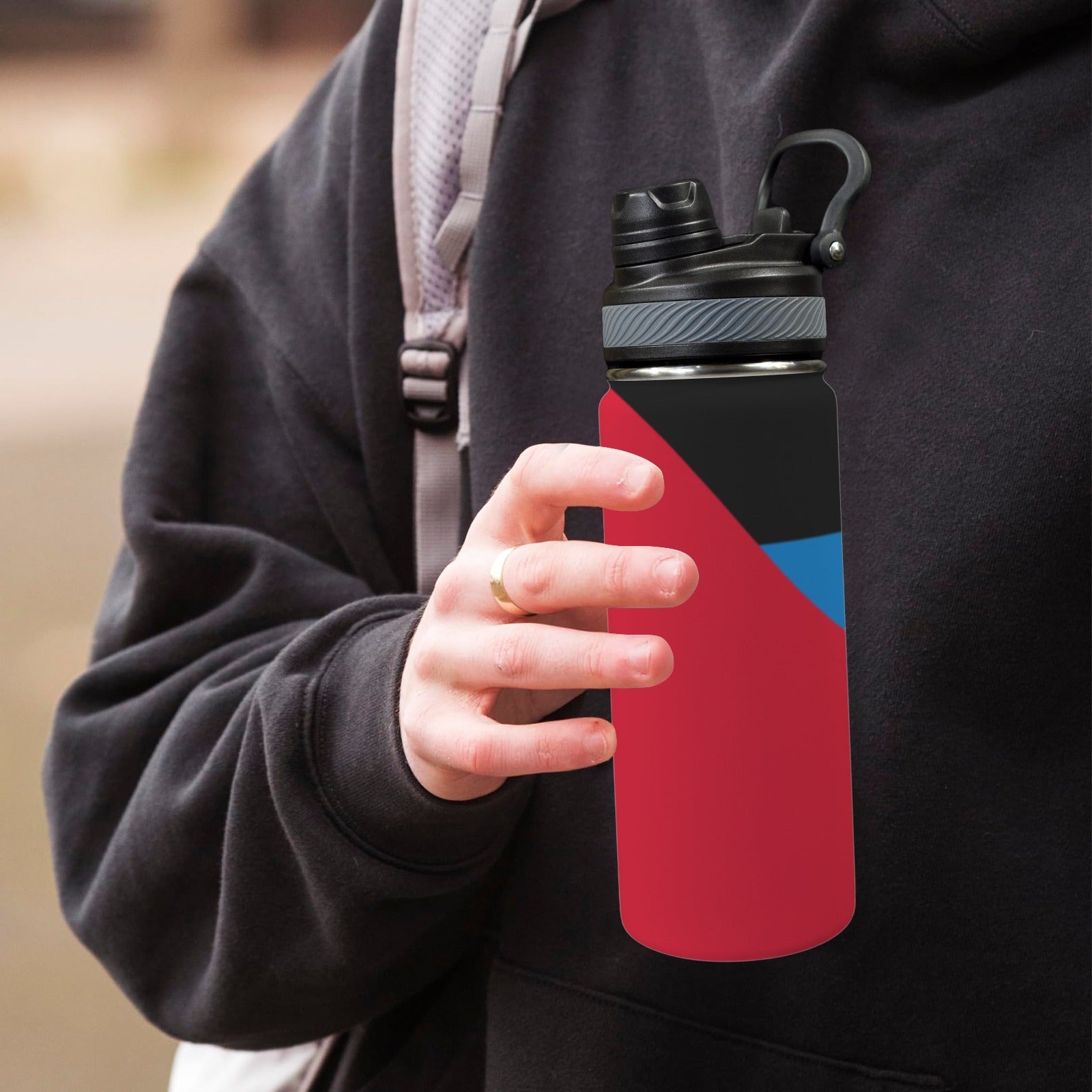 Antigua & Barbuda Flag Insulated Water Bottle with Dual-Use Lid (18oz) - Conscious Apparel Store