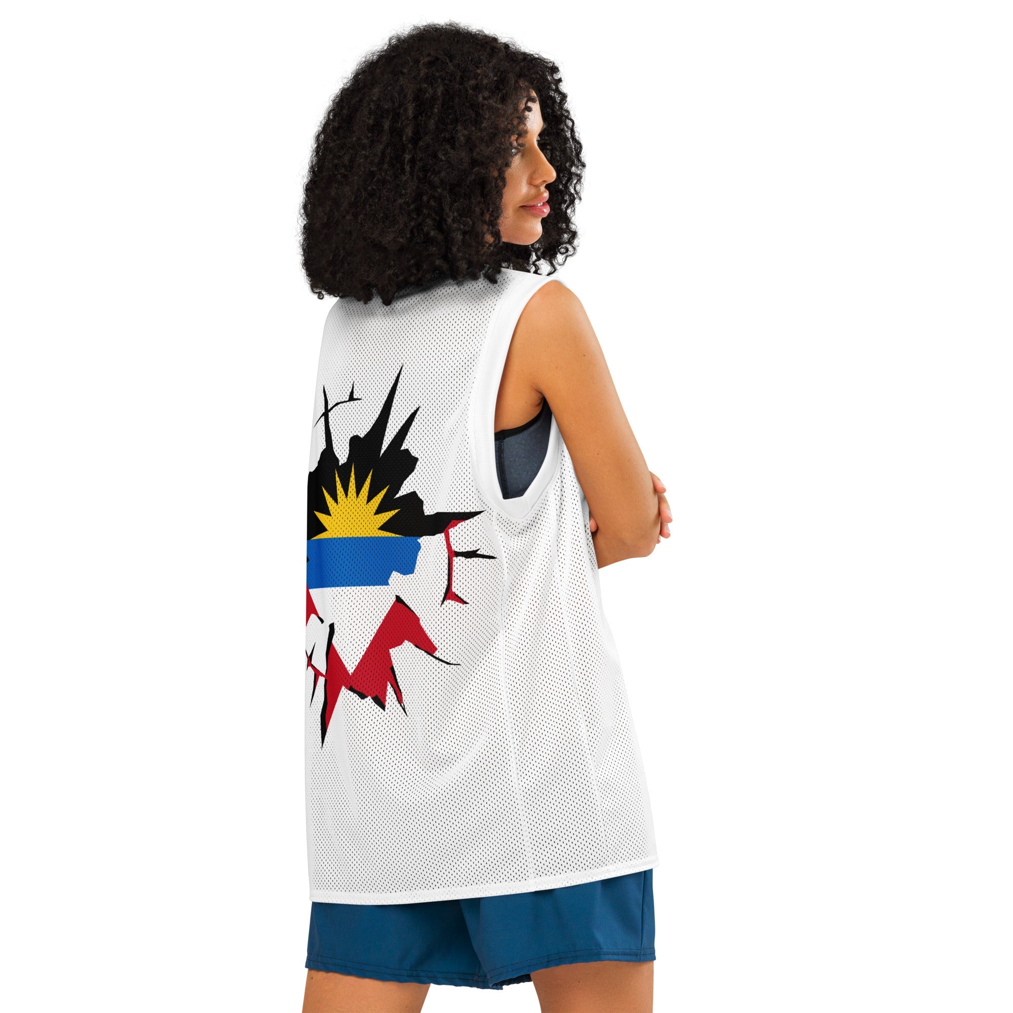 Antigua & Barbuda Flag (White) Premium Sport Jersey Tank Top - Conscious Apparel Store