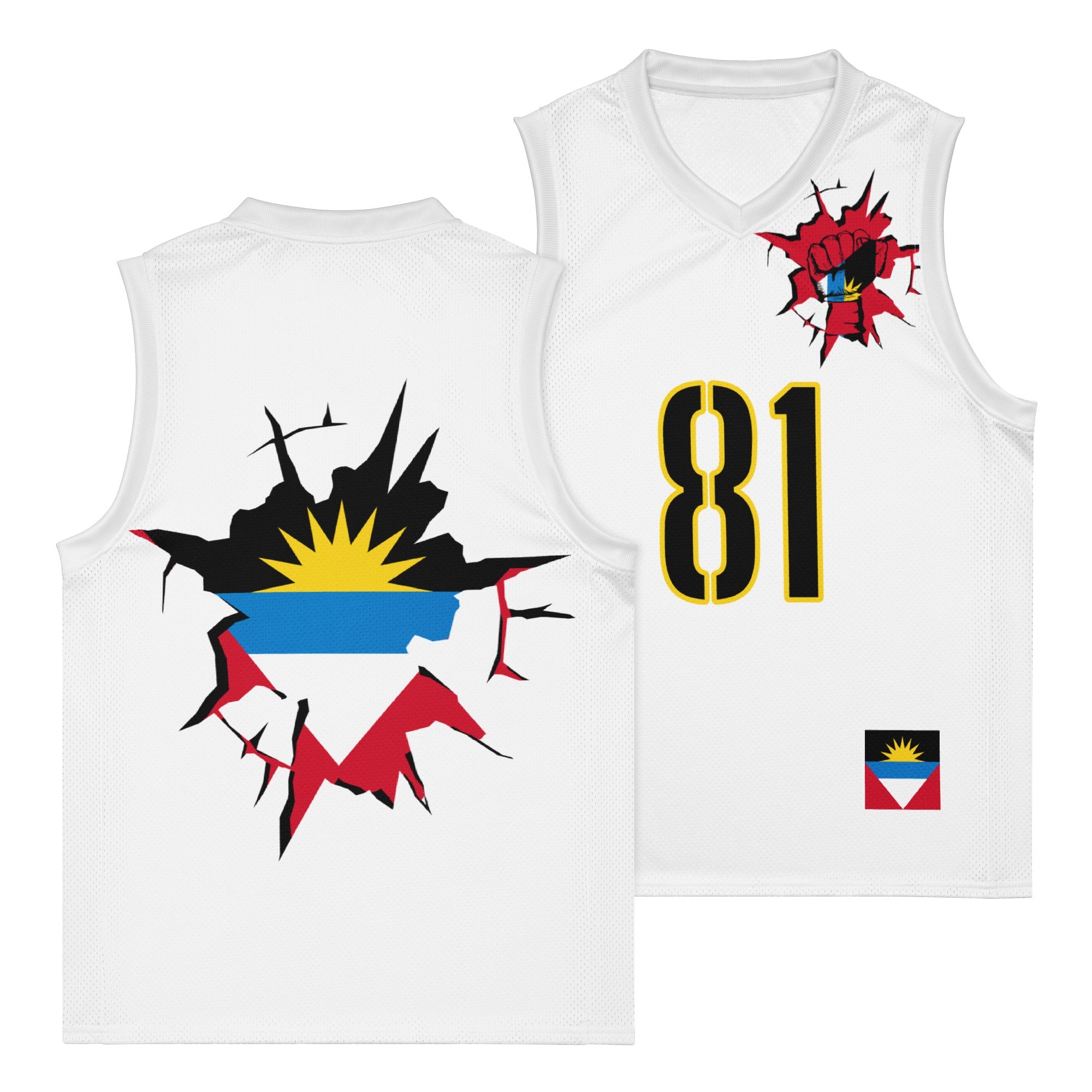 Antigua & Barbuda Flag (White) Premium Sport Jersey Tank Top - Conscious Apparel Store