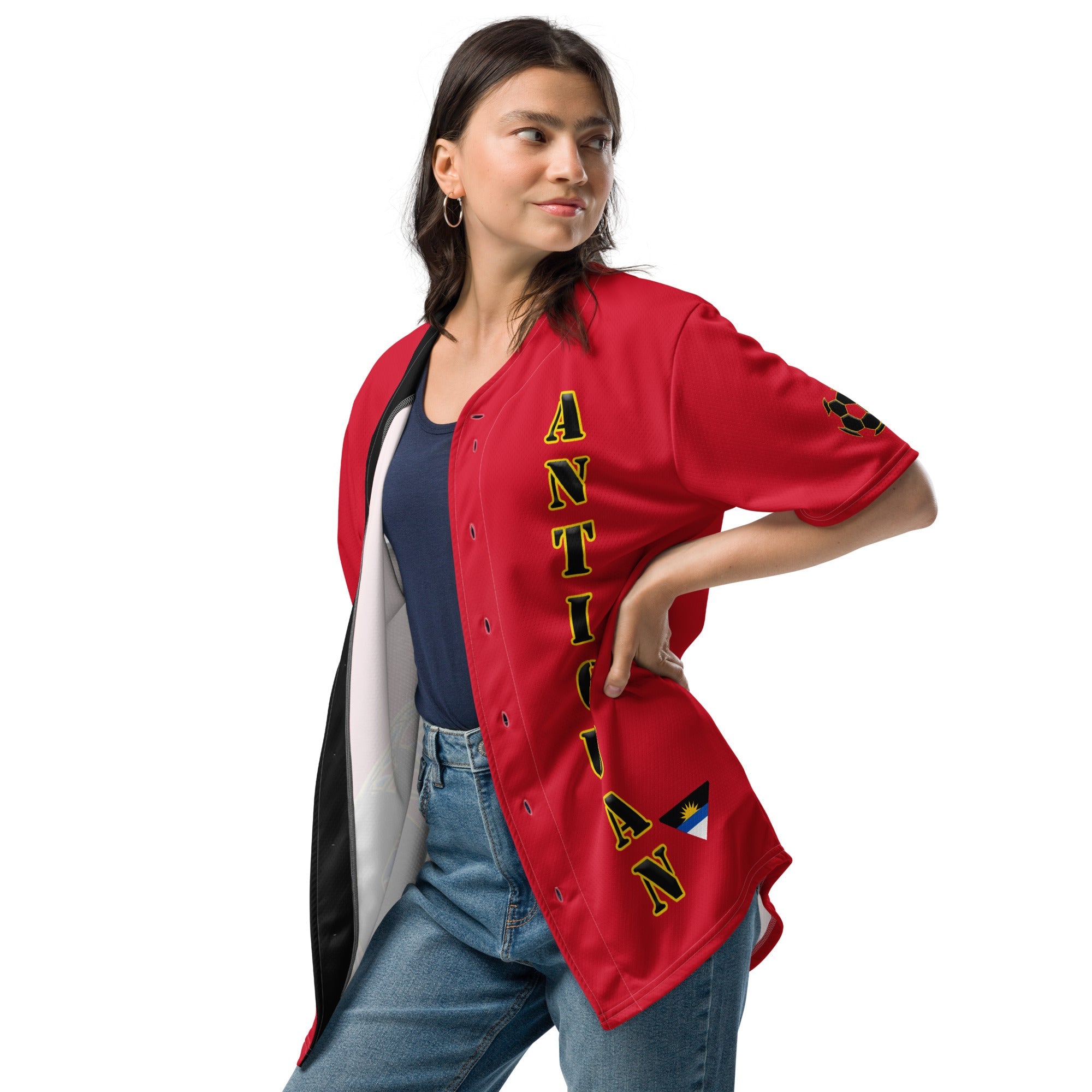 Antigua & Barbuda Football Themed Button-Down Sport Jersey - Conscious Apparel Store