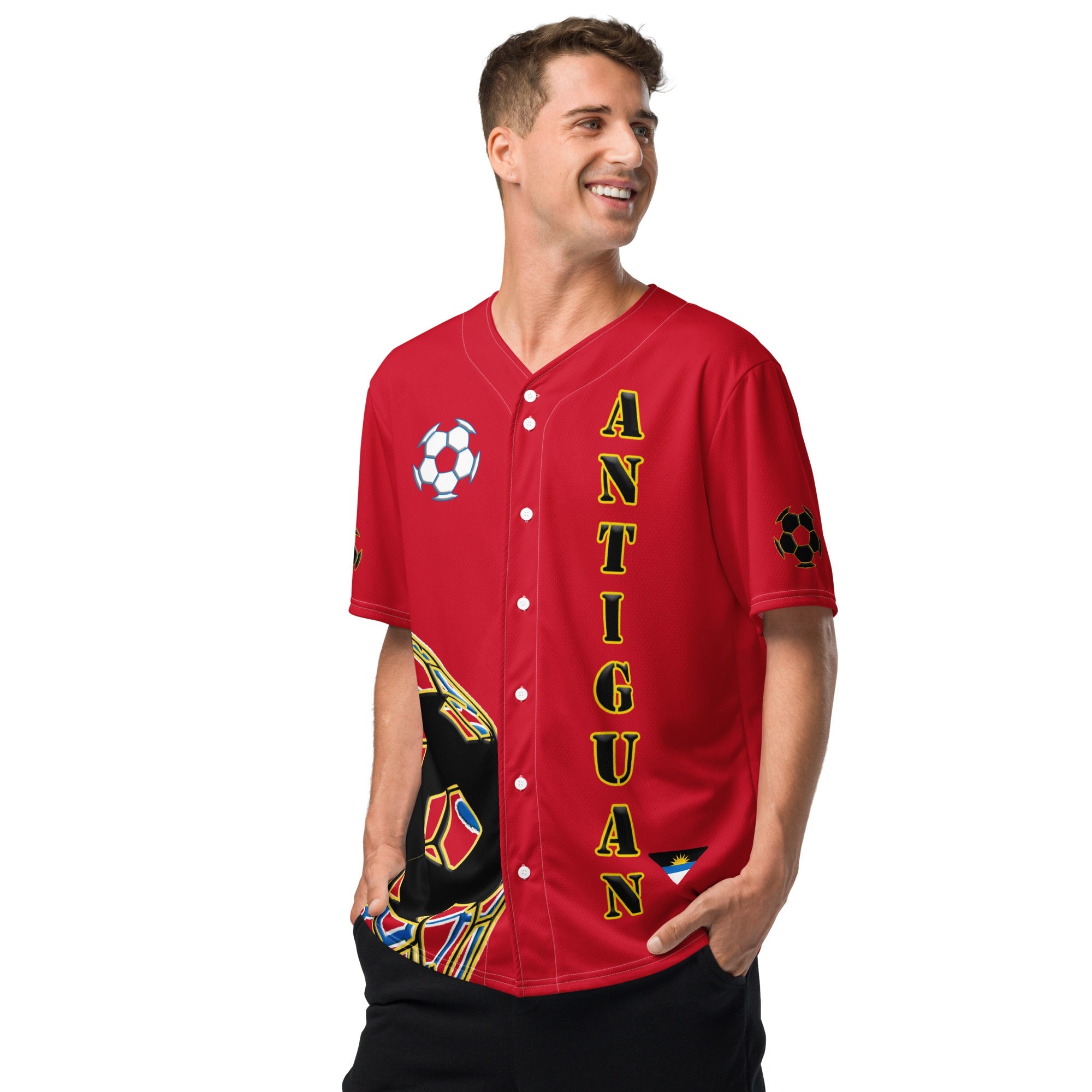 Antigua & Barbuda Football Themed Button-Down Sport Jersey - Conscious Apparel Store