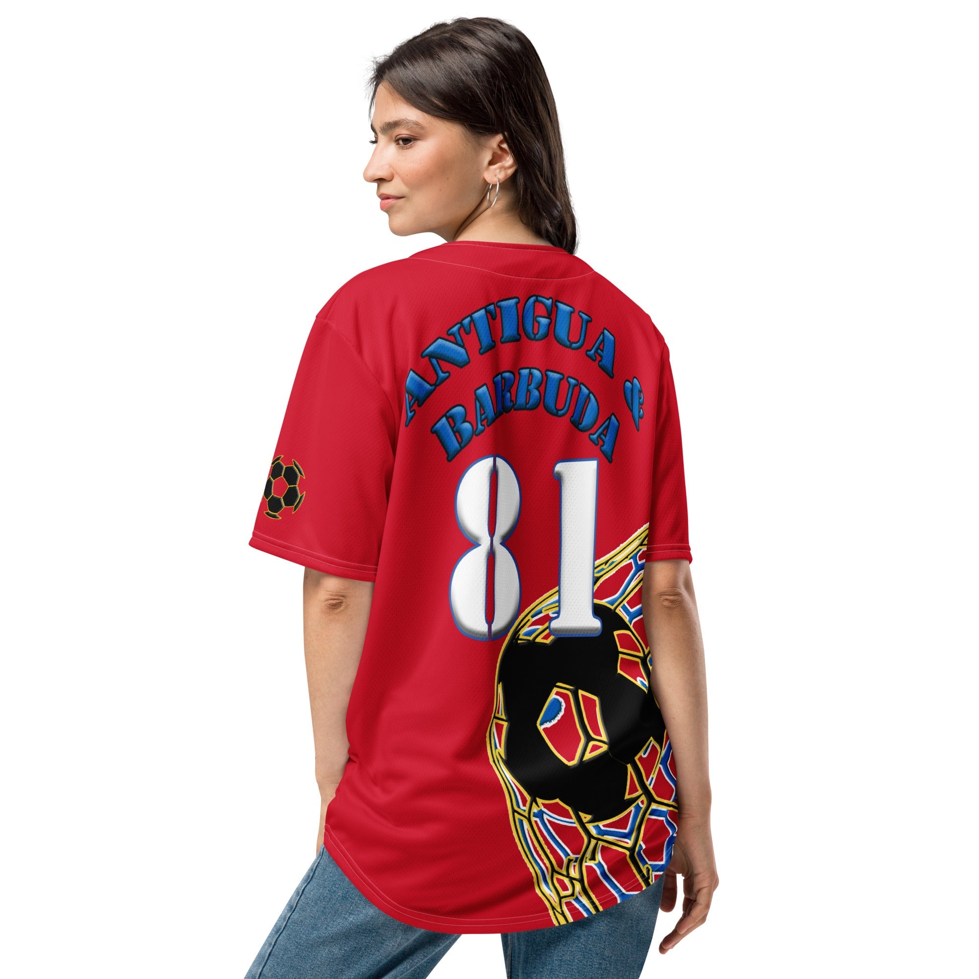Antigua & Barbuda Football Themed Button-Down Sport Jersey - Conscious Apparel Store