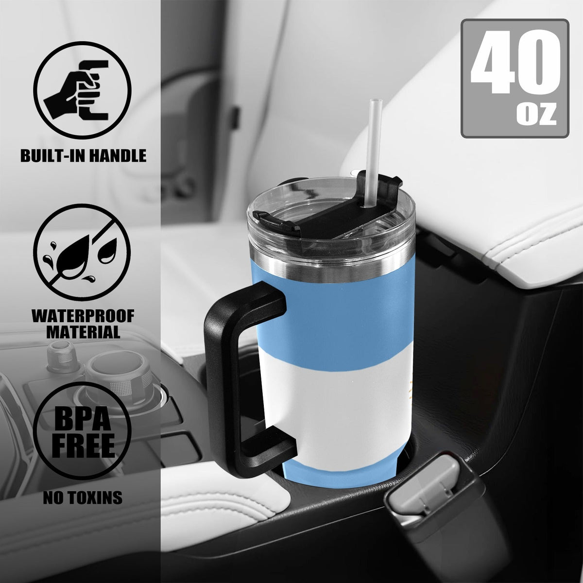Argentina Flag 40oz Tumbler with Black Handle - Conscious Apparel Store