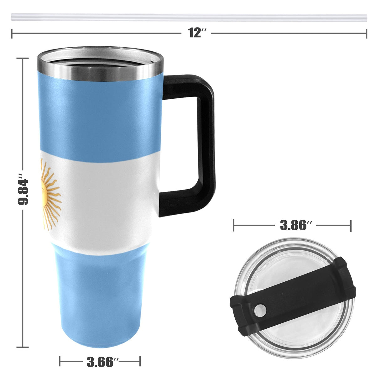 Argentina Flag 40oz Tumbler with Black Handle - Conscious Apparel Store