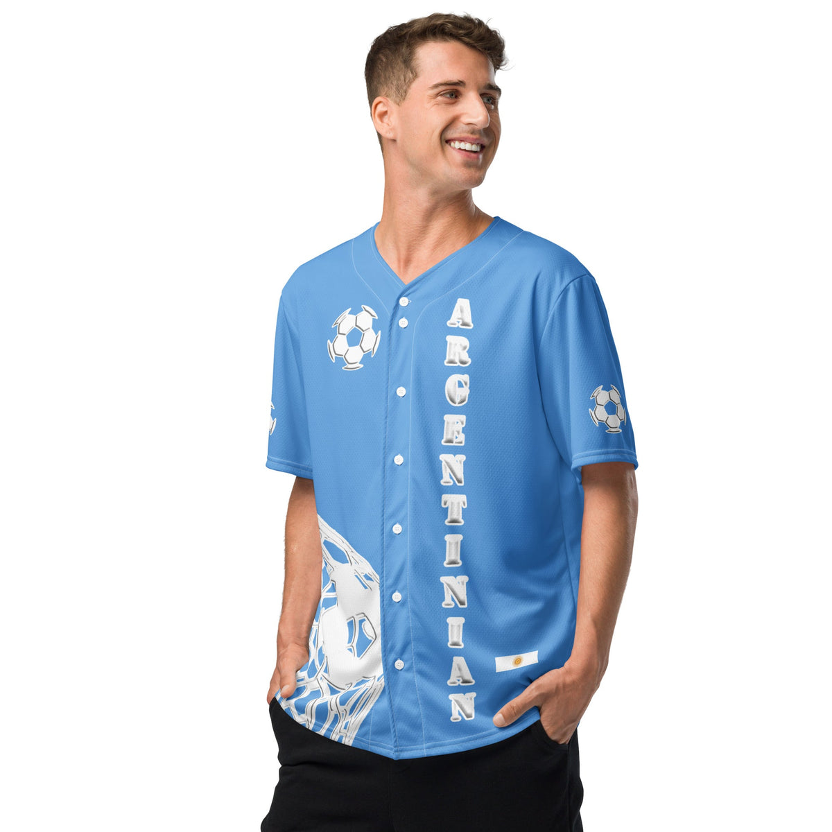 Argentina Football Themed Button-Down Sport jersey - Conscious Apparel Store