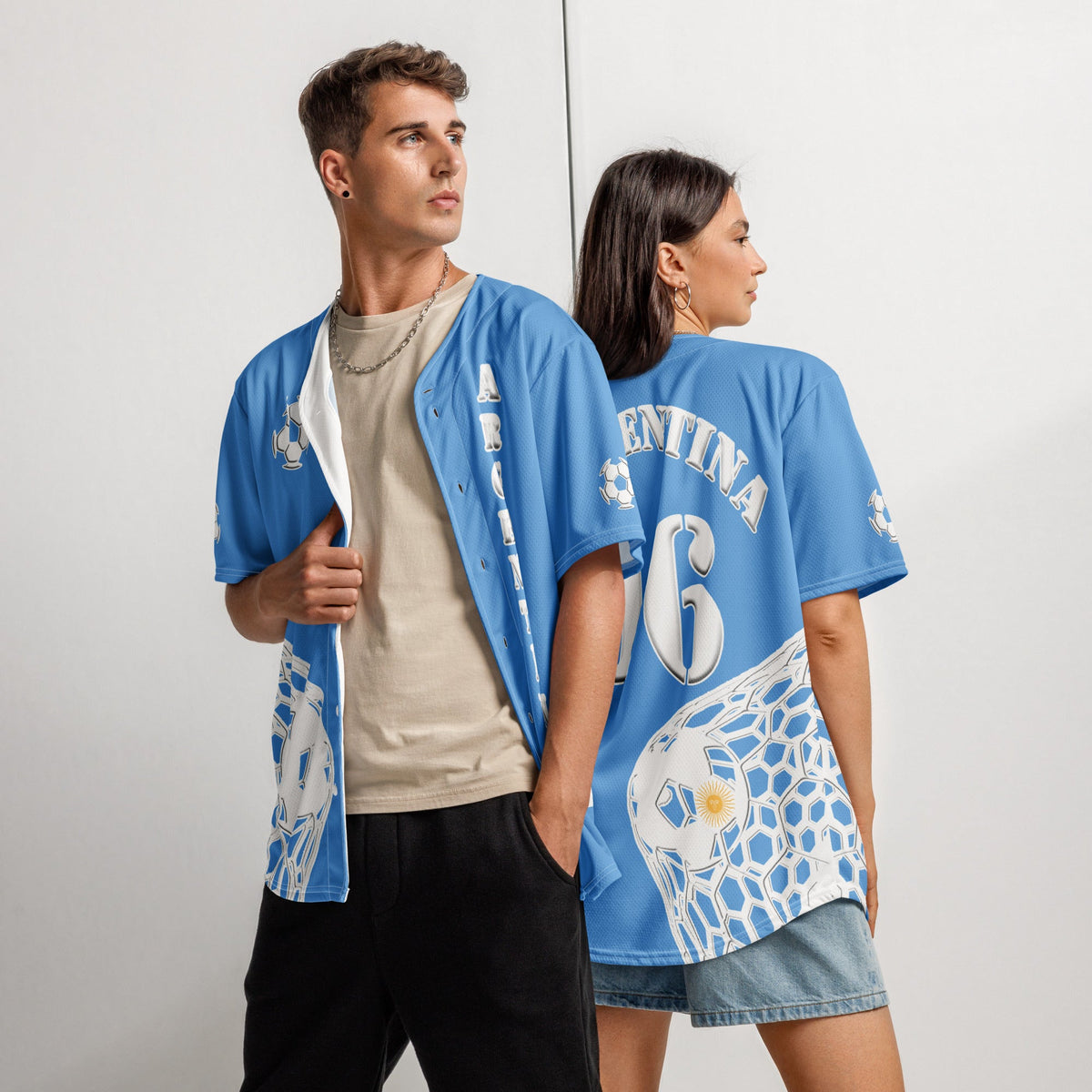 Argentina Football Themed Button-Down Sport jersey - Conscious Apparel Store