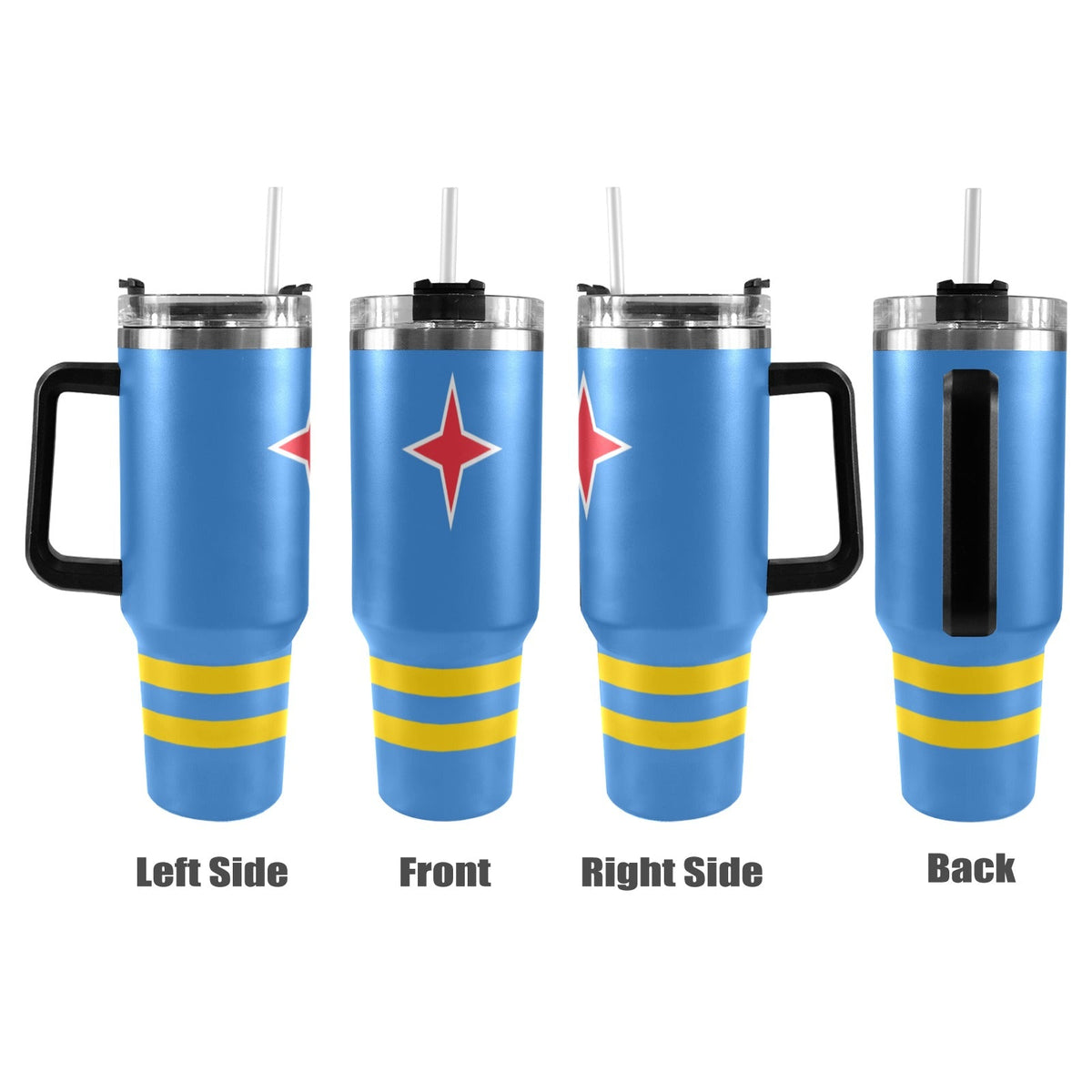 Aruba-Flag 40oz Tumbler with Black Handle - Conscious Apparel Store