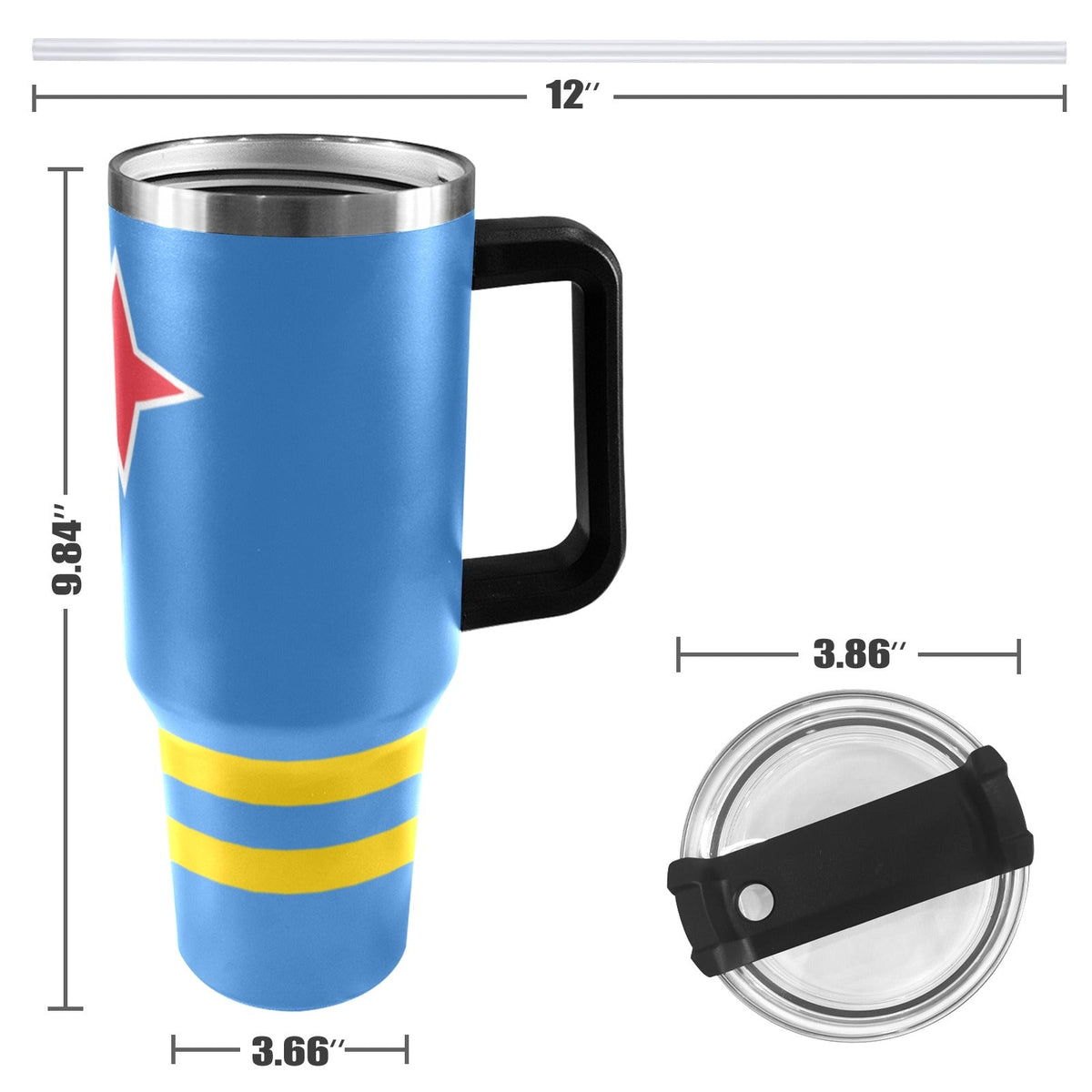 Aruba Flag 40oz Tumbler with Black Handle - Conscious Apparel Store