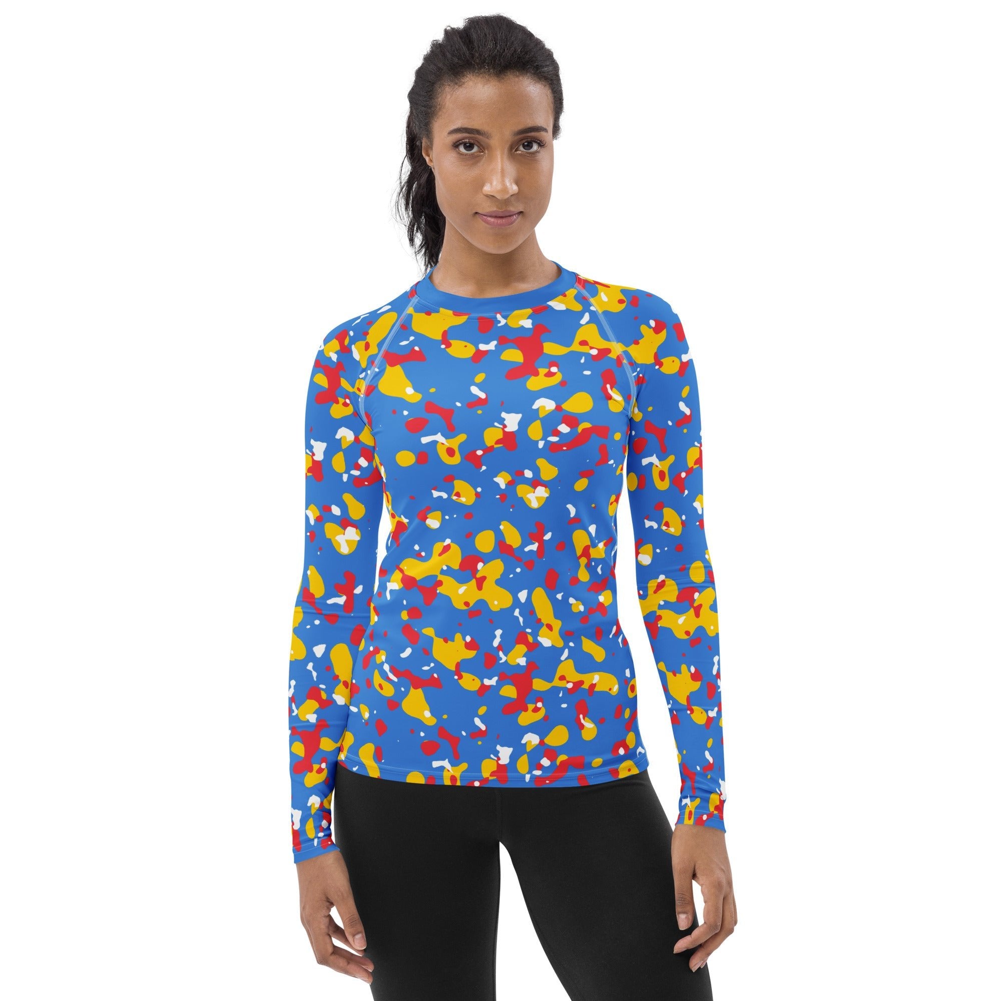 Aruba Flag Camo Women's Rash Guard - Conscious Apparel Store