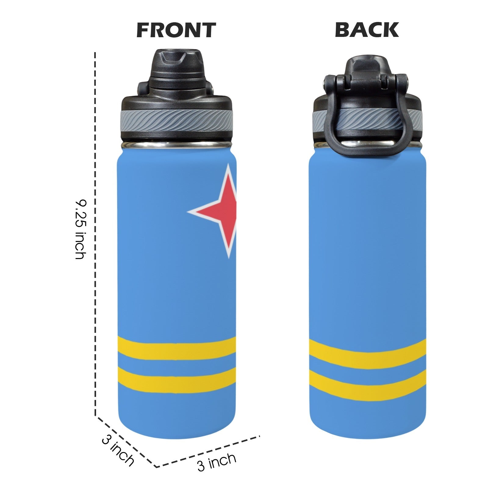 Aruba Flag Insulated Water Bottle with Dual-Use Lid (18oz) - Conscious Apparel Store