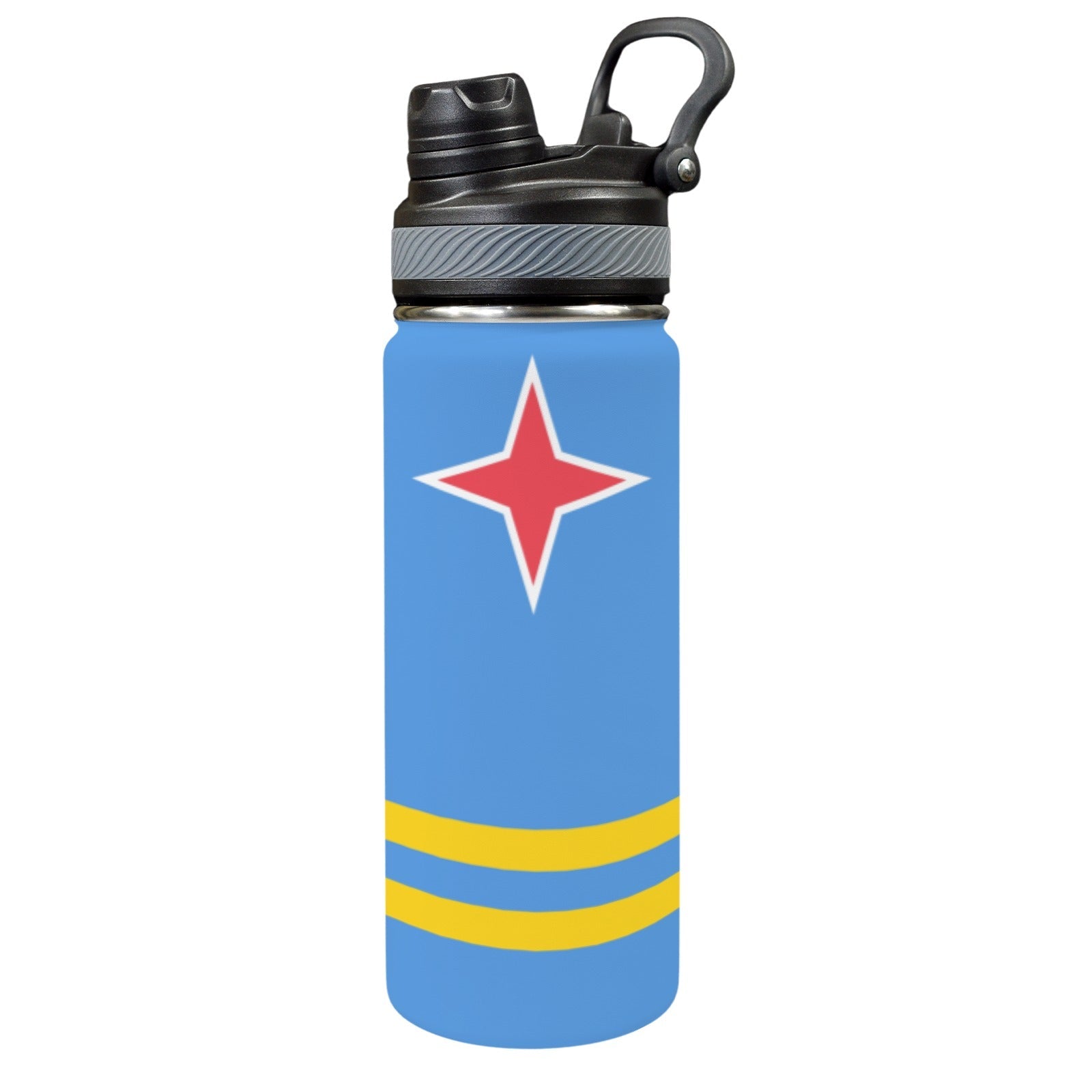 Aruba Flag Insulated Water Bottle with Dual-Use Lid (18oz) - Conscious Apparel Store