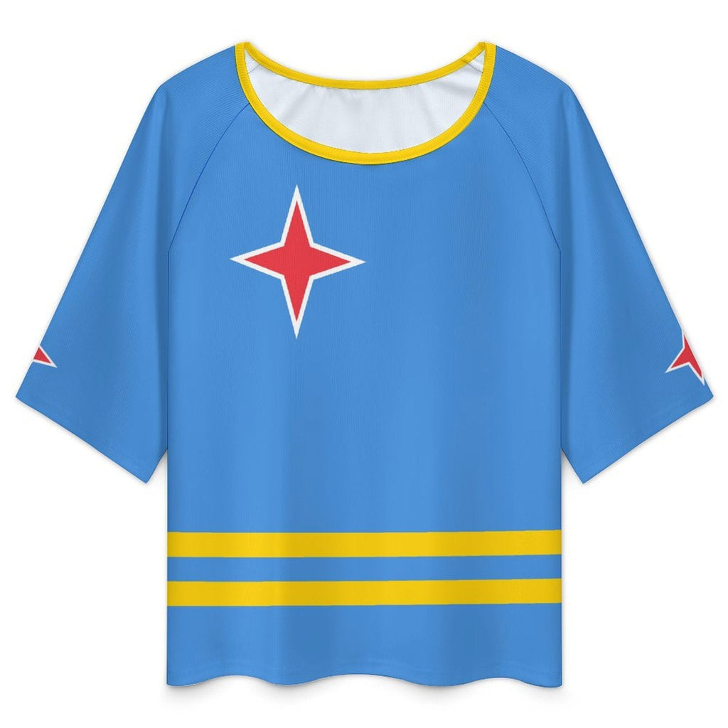 Aruba Flag Women’s Loose Half-Sleeve Boat Neck T-Shirt - Conscious Apparel Store