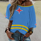 Aruba Flag Women’s Loose Half-Sleeve Boat Neck T-Shirt - Conscious Apparel Store
