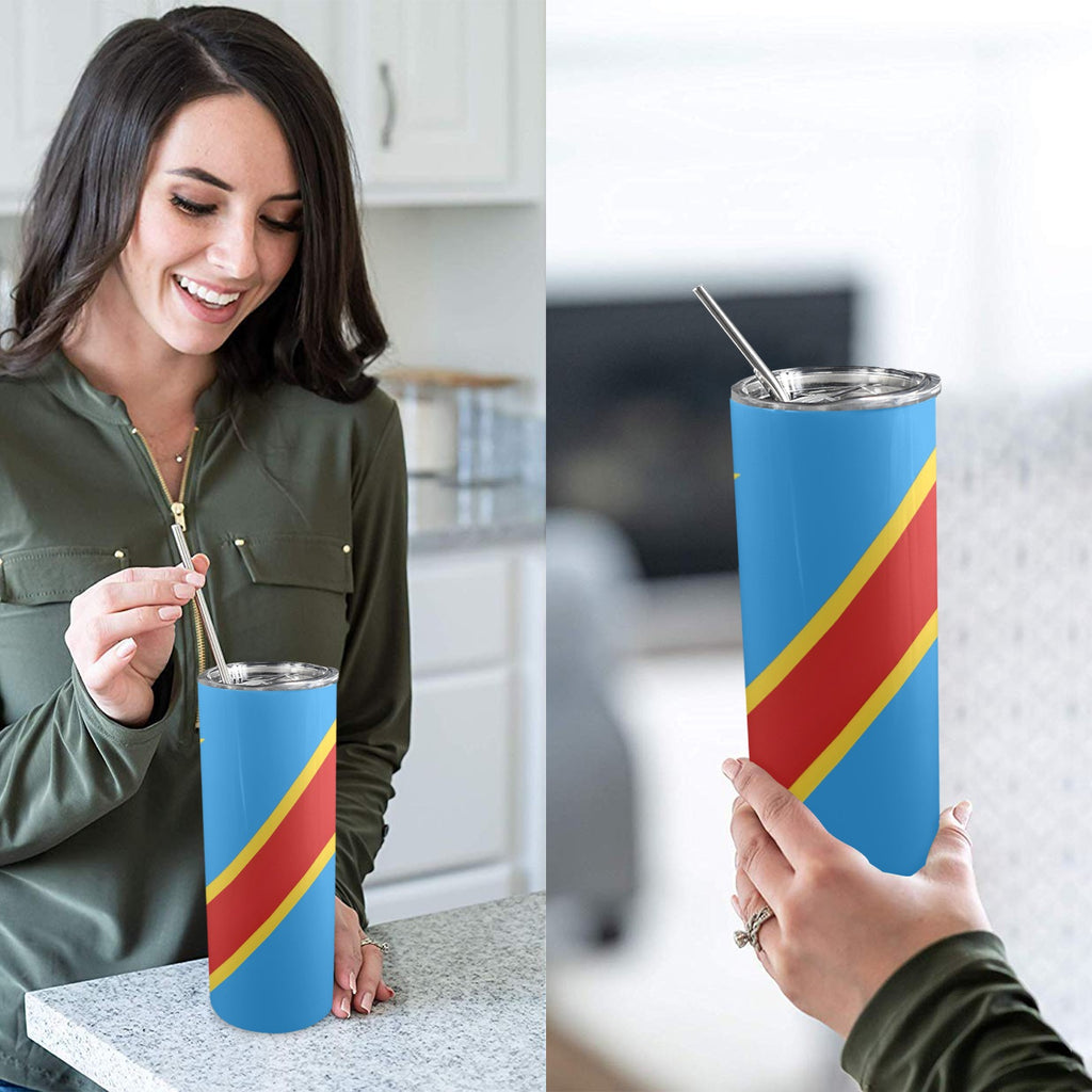 D R Congo Flag 20oz Tall Skinny Tumbler with Lid and Straw
