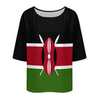 Kenya Flag Women’s Loose Half-Sleeve Boat Neck T-Shirt