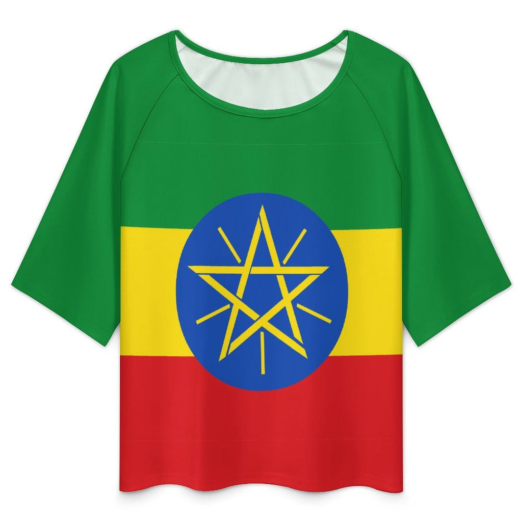 Ethiopia Flag Women’s Loose Half-Sleeve Boat Neck T-Shirt