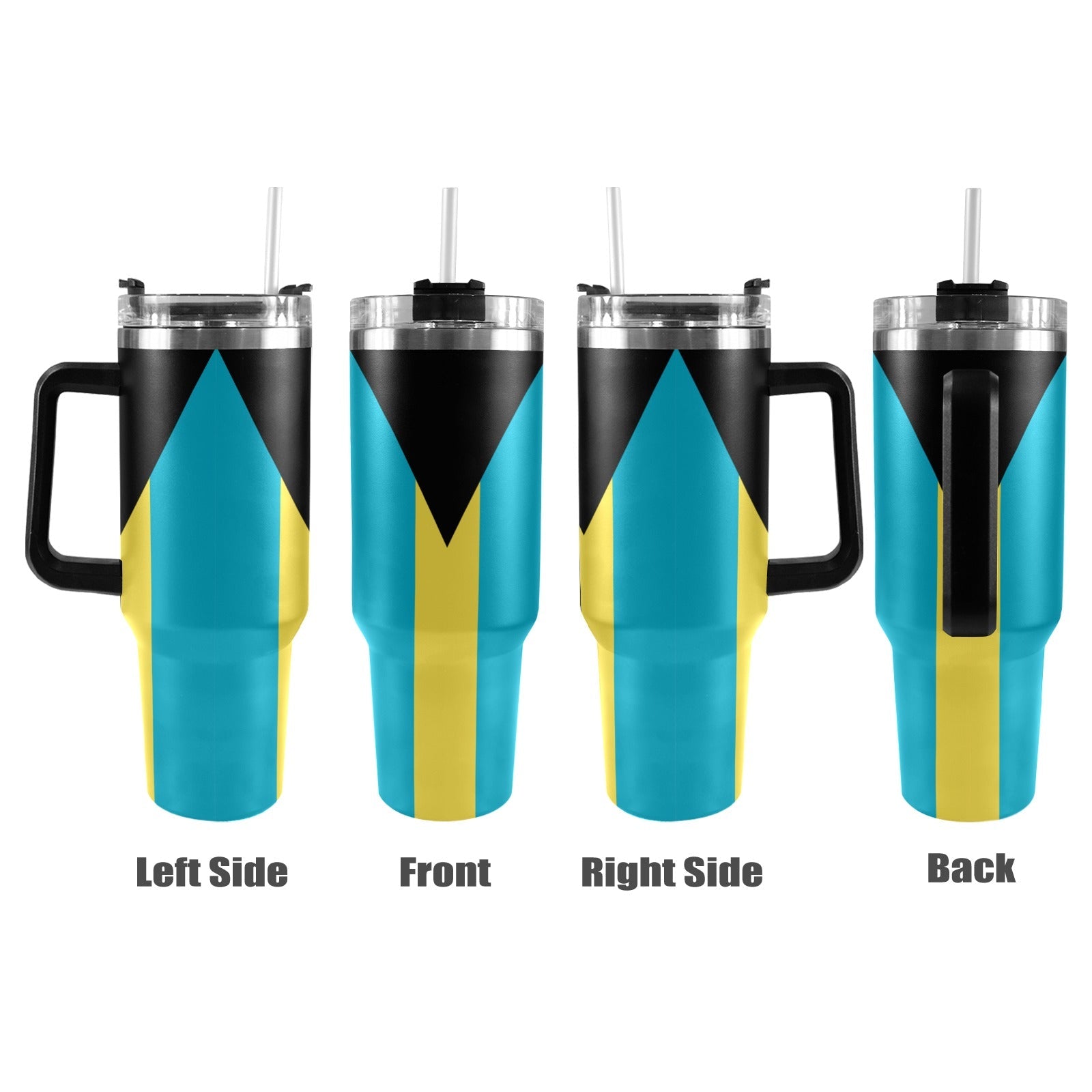 Bahamas Flag 40oz Tumbler with Black Handle - Conscious Apparel Store