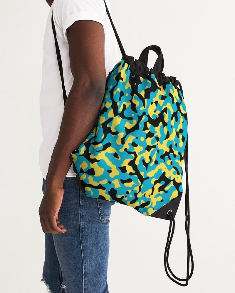 Bahamas Flag Camo Canvas Drawstring Bag - Conscious Apparel Store