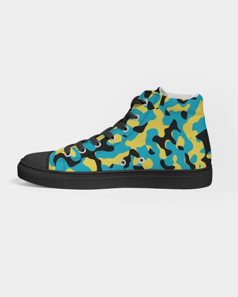Bahamas Flag Camo Men's Hightop Canvas Shoe - Black - Conscious Apparel Store