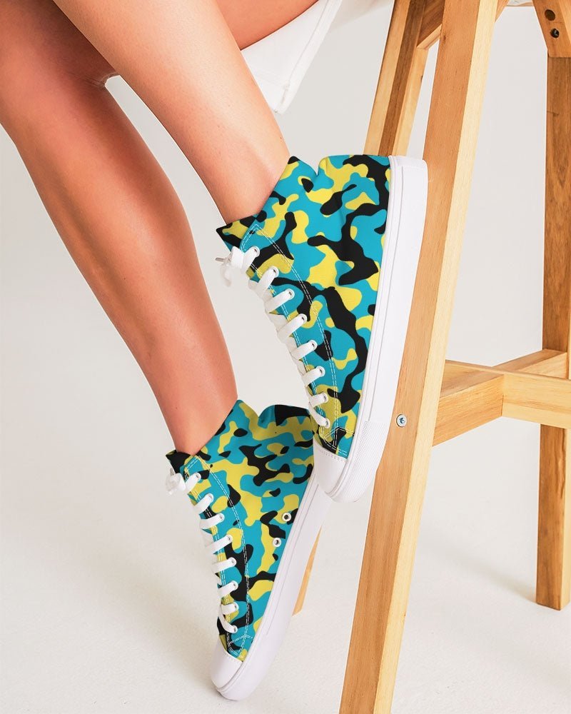 Bahamas Flag Camo Women's Hightop Canvas Shoe - Conscious Apparel Store