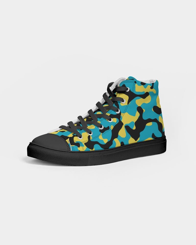 Bahamas Flag Camo Women's Hightop Canvas Shoe  - Black - Conscious Apparel Store