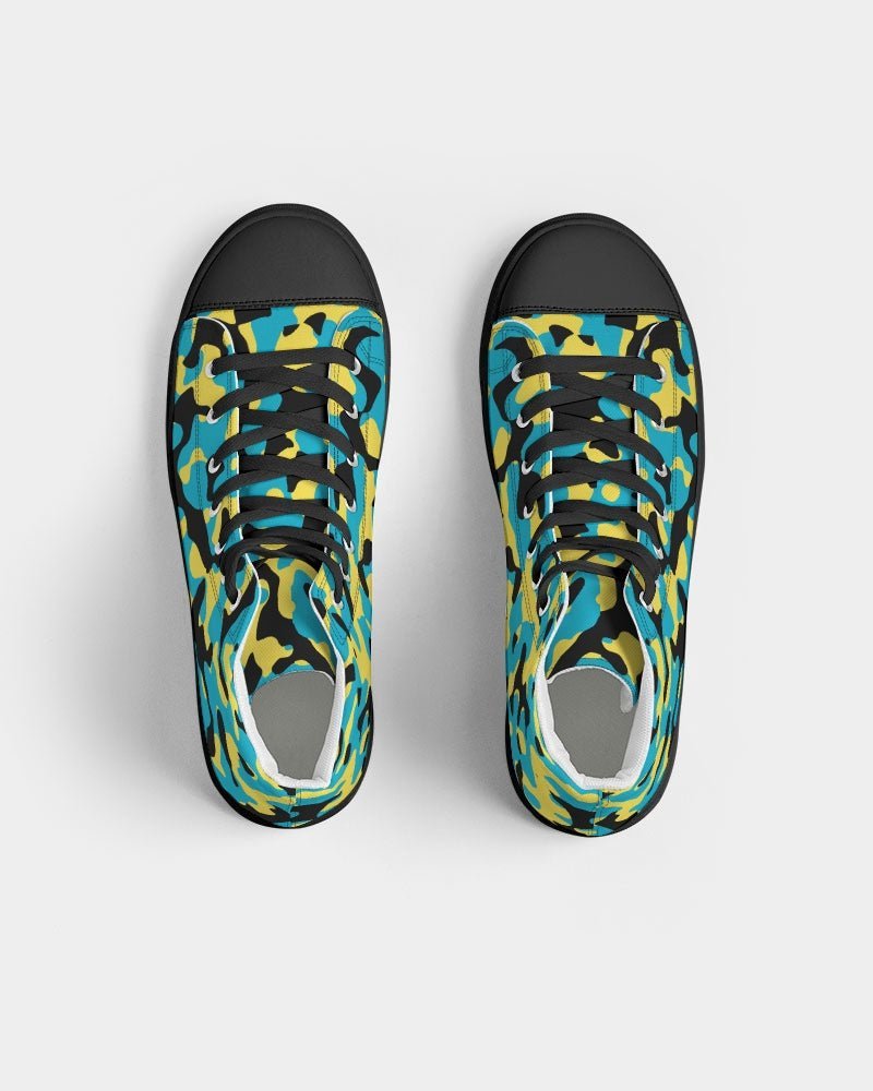 Bahamas Flag Camo Women's Hightop Canvas Shoe - Black - Conscious Apparel Store