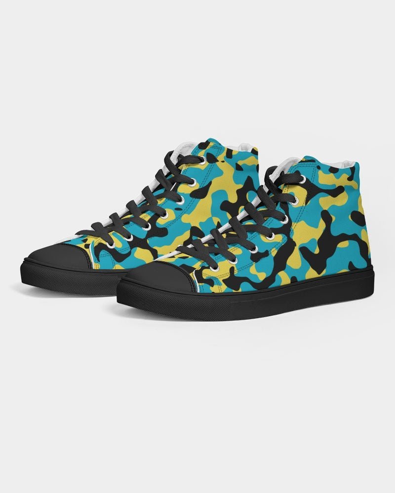 Bahamas Flag Camo Women's Hightop Canvas Shoe - Black - Conscious Apparel Store