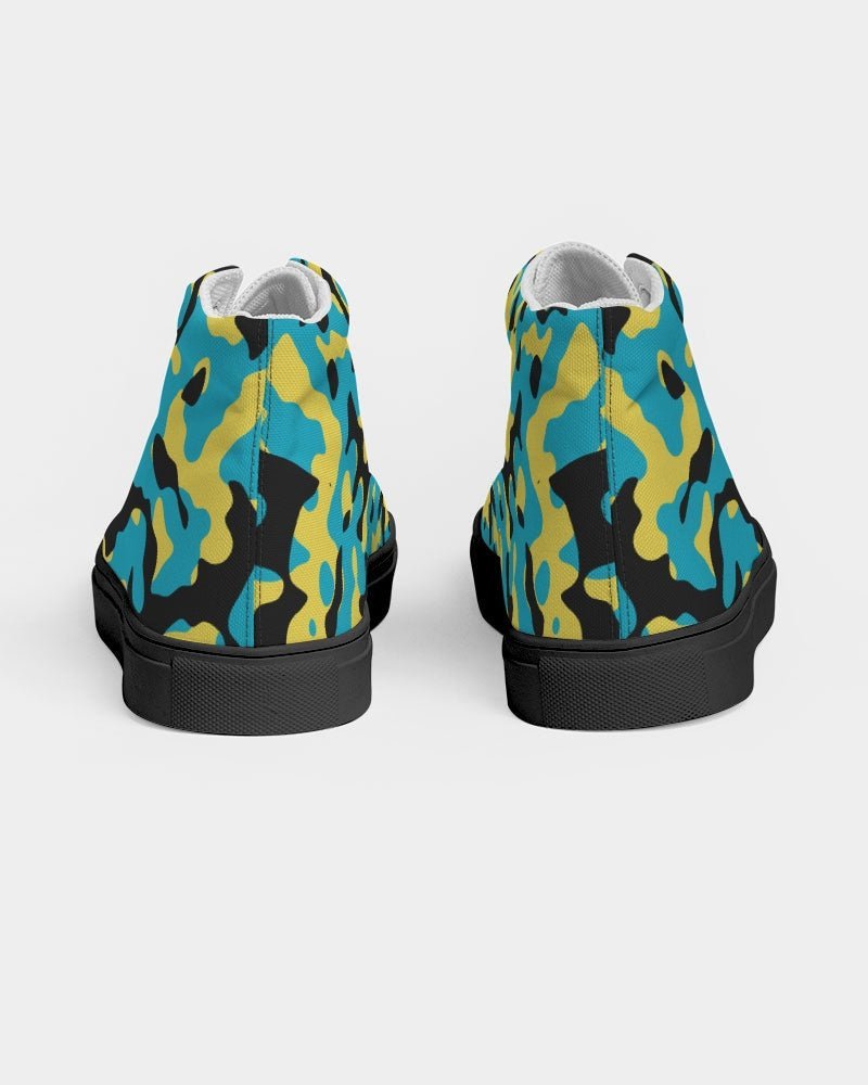Bahamas Flag Camo Women's Hightop Canvas Shoe - Black - Conscious Apparel Store