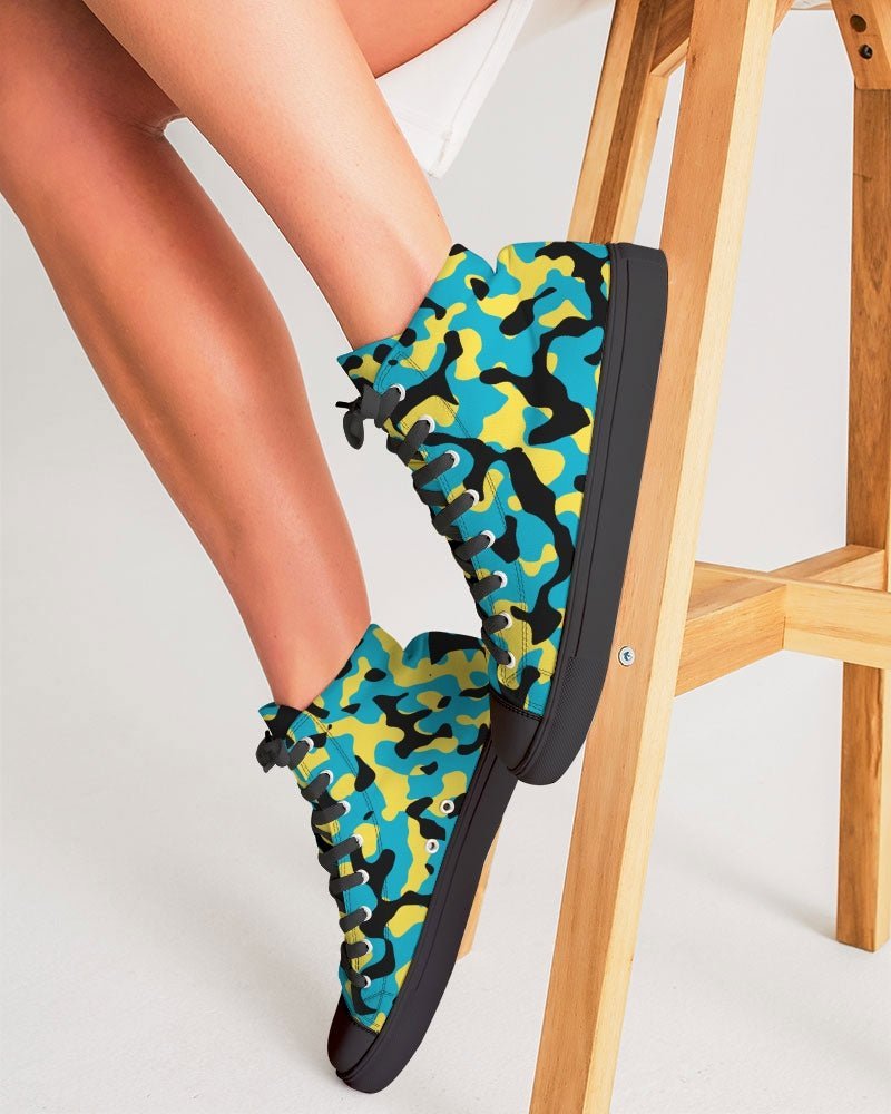 Bahamas Flag Camo Women's Hightop Canvas Shoe - Black - Conscious Apparel Store
