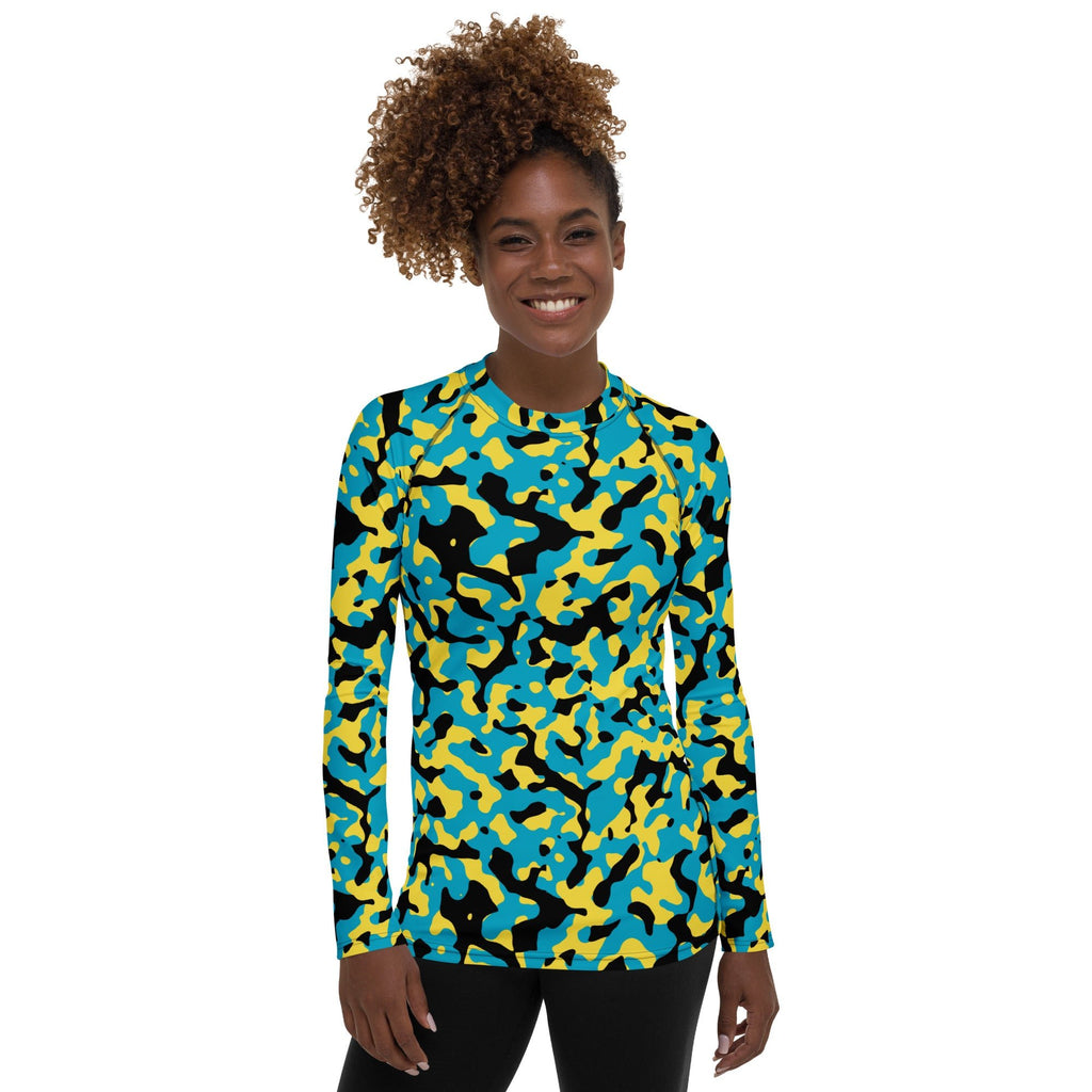 Bahamas Flag Camo Women's Rash Guard - Conscious Apparel Store