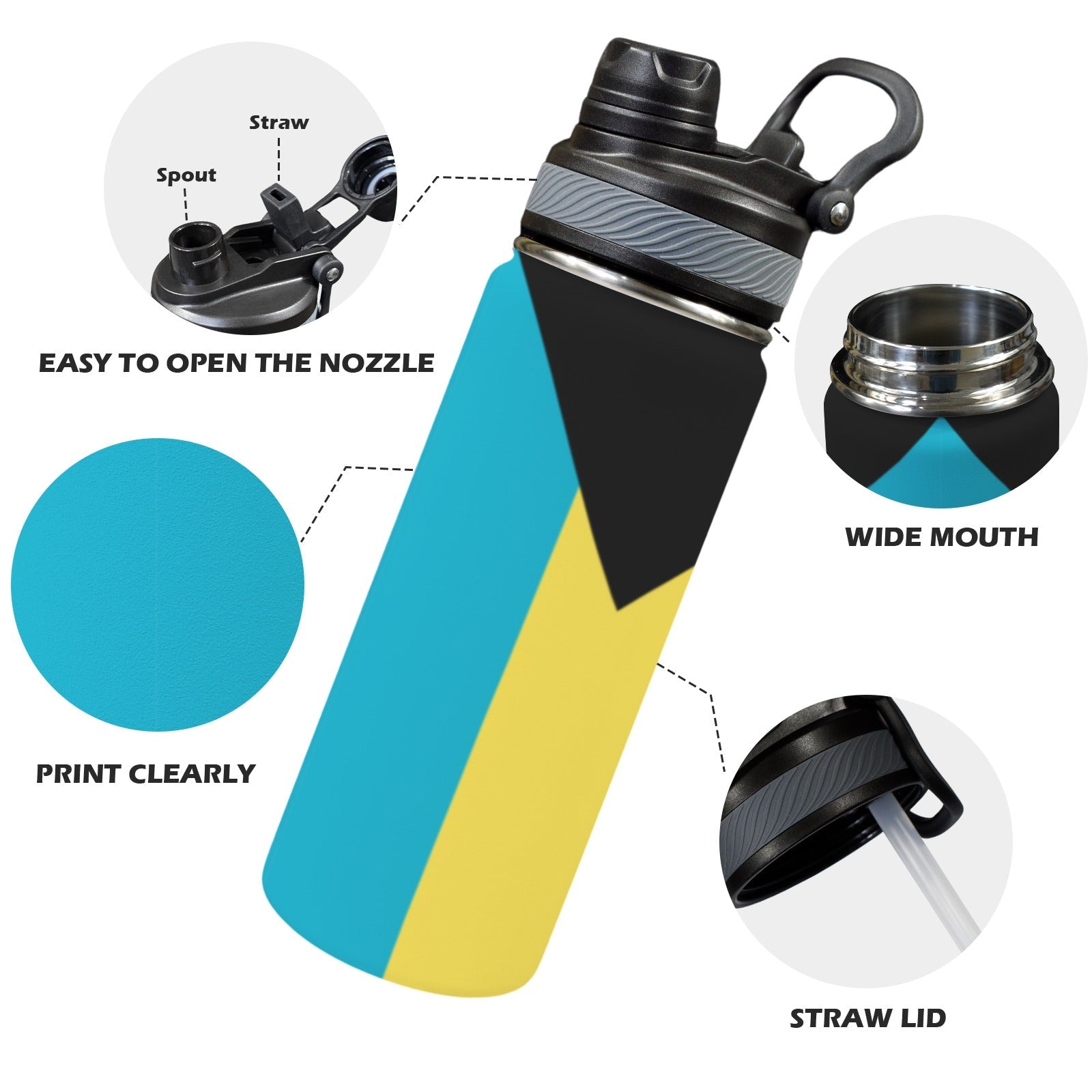 Bahamas Flag Insulated Water Bottle with Dual-Use Lid (18oz) - Conscious Apparel Store