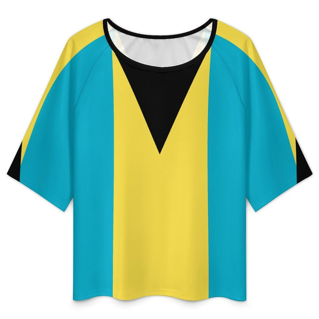 Bahamas Flag Women’s Loose Half-Sleeve Boat Neck T-Shirt - Conscious Apparel Store