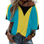 Bahamas Flag Women’s Loose Half-Sleeve Boat Neck T-Shirt - Conscious Apparel Store