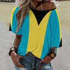 Bahamas Flag Women’s Loose Half-Sleeve Boat Neck T-Shirt - Conscious Apparel Store