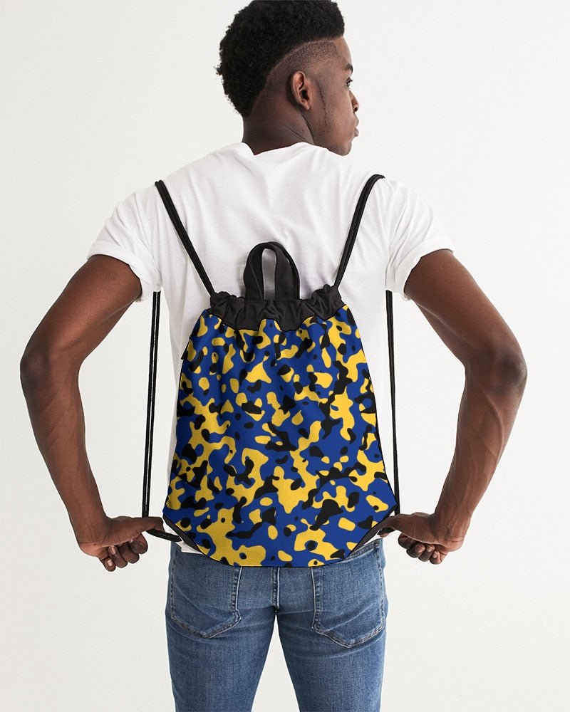 Barbados Flag Camo Canvas Drawstring Bag - Conscious Apparel Store