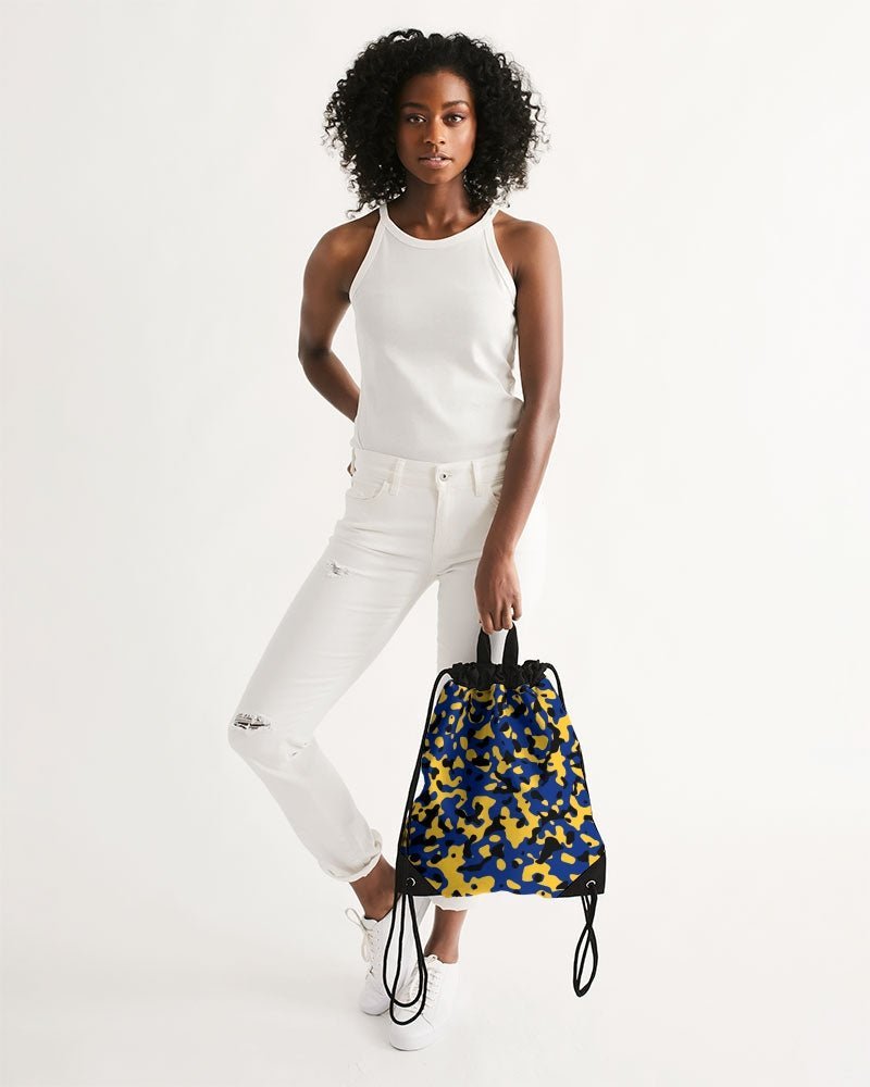Barbados Flag Camo Canvas Drawstring Bag - Conscious Apparel Store