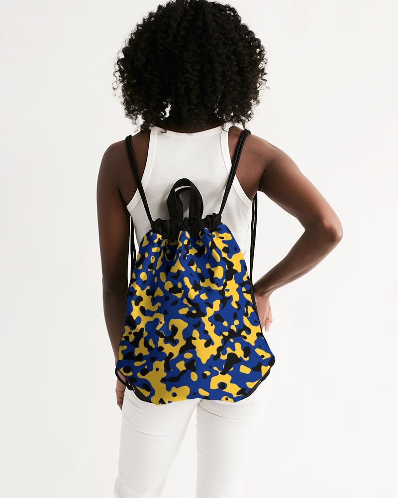 Barbados Flag Camo Canvas Drawstring Bag - Conscious Apparel Store