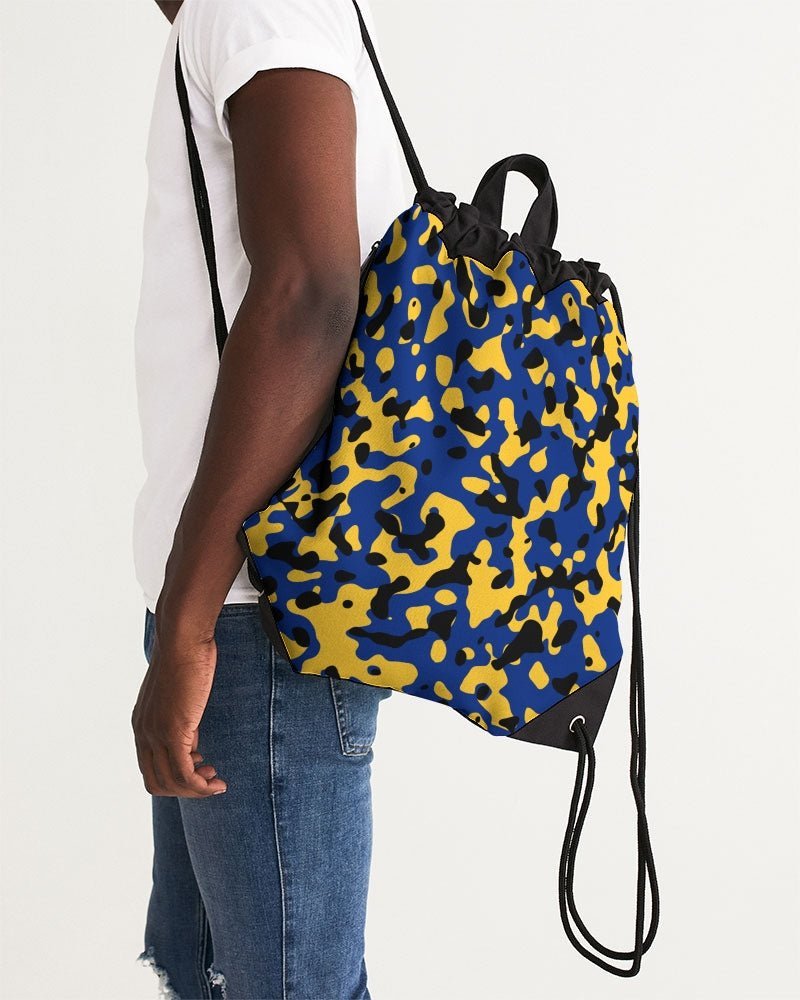 Barbados Flag Camo Canvas Drawstring Bag - Conscious Apparel Store