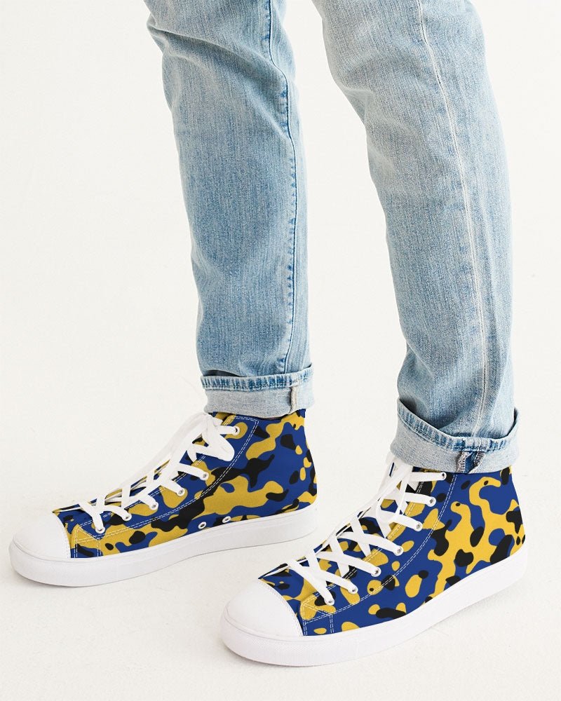 Barbados Flag Camo Men's Hightop Canvas Shoe - Conscious Apparel Store