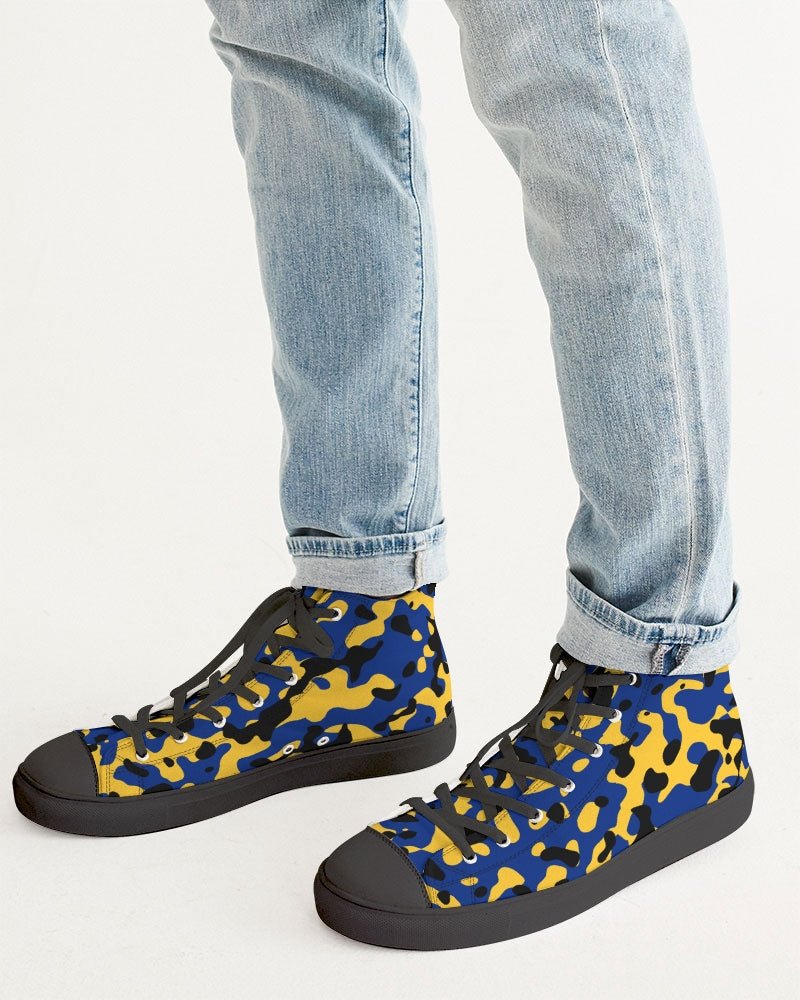 Barbados Flag Camo Men's Hightop Canvas Shoe - Black - Conscious Apparel Store