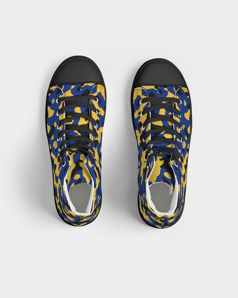 Barbados Flag Camo Men's Hightop Canvas Shoe - Black - Conscious Apparel Store