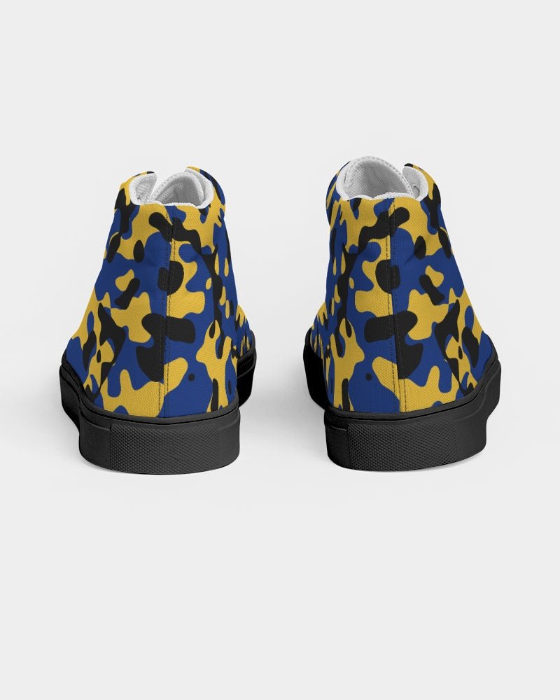 Barbados Flag Camo Men's Hightop Canvas Shoe - Black - Conscious Apparel Store