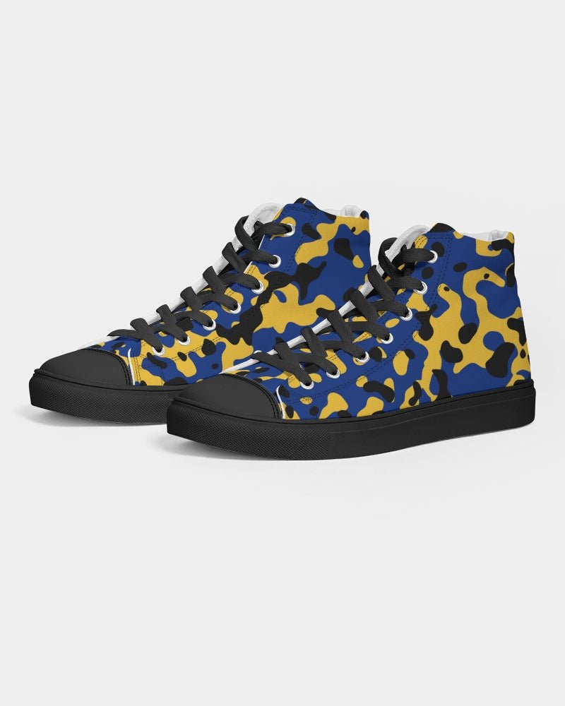 Barbados Flag Camo Men's Hightop Canvas Shoe - Black - Conscious Apparel Store