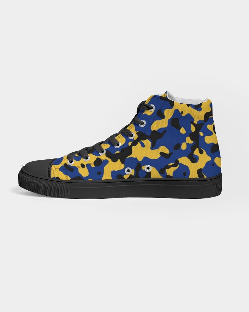Barbados Flag Camo Men's Hightop Canvas Shoe - Black - Conscious Apparel Store